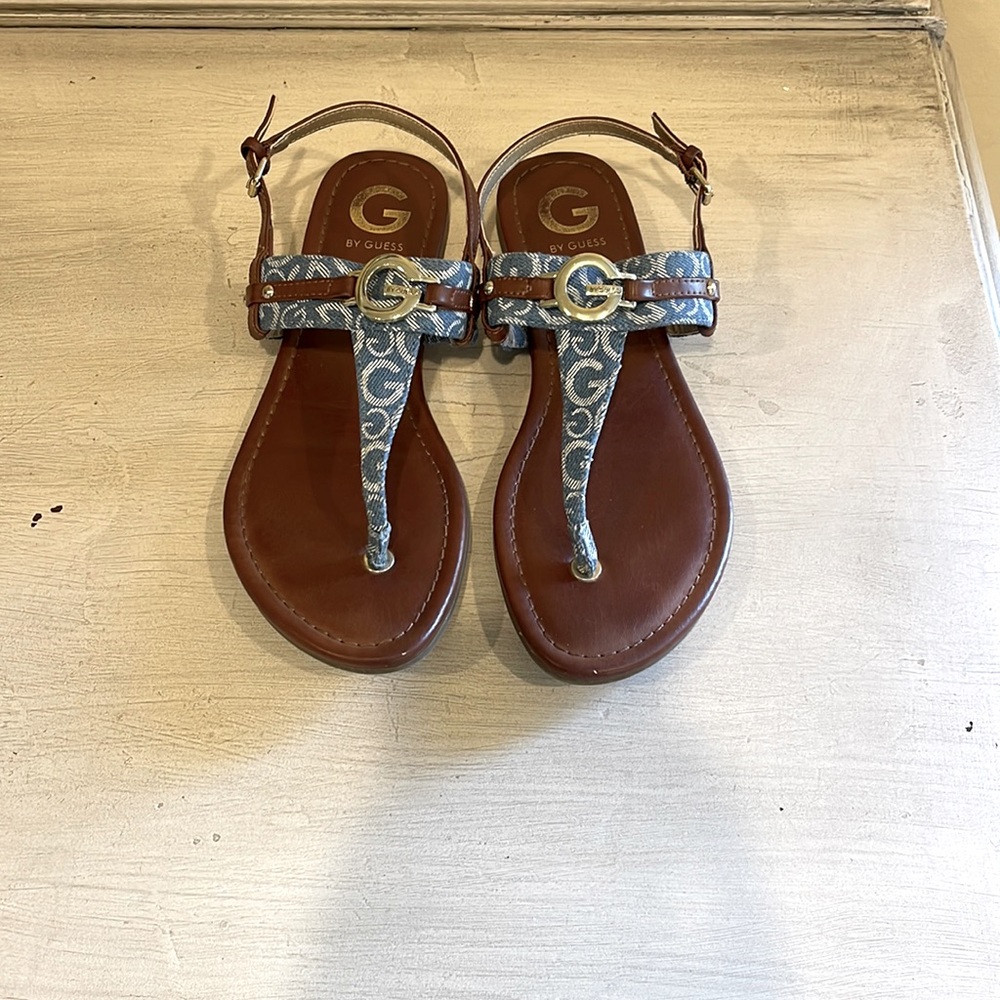 G by Guess brown and blue sandals gold G size 9